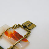 Victorian Scottish Sterling Silver Gilt Agate Set Panel Bracelet Antique c1880s