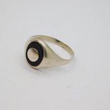Sterling Silver Black Onyx Agate Studio Signet Band Ring Vintage c1970 Size W