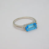 Sterling Silver Synthetic Sapphire Solitaire Dress Ring Vintage c1970 Size N 1/2