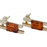 Pair of Sterling Silver Baltic Amber Ladder Design Stud Earrings Vintage c1970