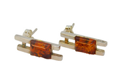 Pair of Sterling Silver Baltic Amber Ladder Design Stud Earrings Vintage c1970