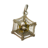 Sterling Silver Spider in the Web Charm Pendant Vintage c1970s