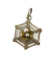 Sterling Silver Spider in the Web Charm Pendant Vintage c1970s