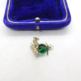 Sterling Silver Green Glass Set Helicopter Charm Pendant Vintage c1970