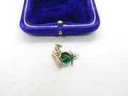 Sterling Silver Green Glass Set Helicopter Charm Pendant Vintage c1970