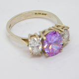 Sterling Silver Purple & White CZ Statement Ring Vintage c1970 Size R