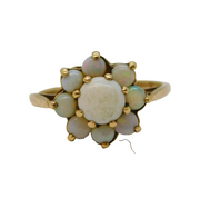 9ct Yellow Gold & White Opal Set Floral Cluster Ring Vintage 1973 Birmingham