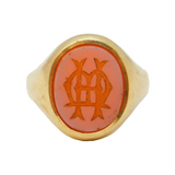 9ct Yellow Gold & Carved Sardonyx Monogram 'MH' Intaglio Signet Ring