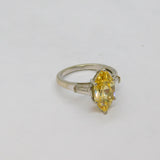 Sterling Silver Yellow Marquise & White CZ Cocktail Ring Modern c1990 Size S
