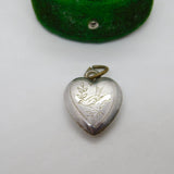 Sterling Silver Swallow Pattern Puffy Heart Charm Pendant Vintage c1970