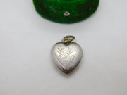 Sterling Silver Swallow Pattern Puffy Heart Charm Pendant Vintage c1970