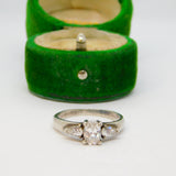 Sterling Silver Three Crystal Set Band Ring Vintage c1970 Size O