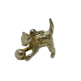 Sterling Silver Cat Playing With Toy Charm Pendant Vintage c1970