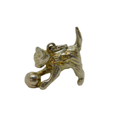 Sterling Silver Cat Playing With Toy Charm Pendant Vintage c1970