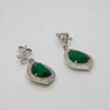 Pair of Sterling Silver Green & White Paste Peardrop Stud Earrings Vintage c1990