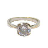 Sterling Silver Large CZ Solitaire Engagement Ring Modern c2000 Size N