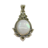 Sterling Silver Mother Of Pearl & Marcasite Antique Style Pendant Modern c2000s