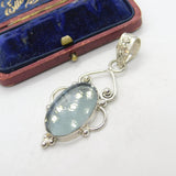 Sterling Silver Floral Pattern Glass Drop Charm Pendant Vintage c1970