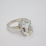 Sterling Silver Oval Paste Solitaire Statement Ring Vintage c1970 Size N 1/2