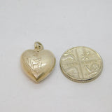 Sterling Silver Patterned Puff Heart Charm Pendant Vintage c1970