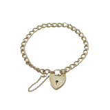 Sterling Silver Heart Padlock Clasp Curb Chain Bracelet Vintage 1971 London
