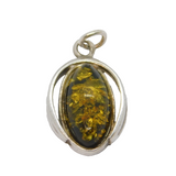 Sterling Silver Baltic Amber Ellipse Shape Drop Pendant Vintage c1970