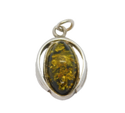 Sterling Silver Baltic Amber Ellipse Shape Drop Pendant Vintage c1970