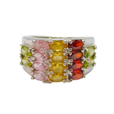 Sterling Silver Multi-Colour Gemstone White Band Dress Ring Vintage c1970 Size O