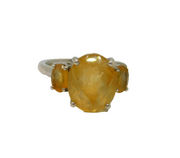 Sterling Silver 3 Oval Cut Citrine Cocktail Dress Ring Vintage c1970 Size O
