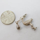 Sterling Silver Stork & the Baby Charm Pendant Vintage c1970