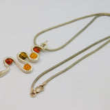 Sterling Silver Baltic Amber Swirly Pendant Snake Chain Necklace Vintage c1990