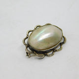 Sterling Silver Art Deco Oval Mother Of Pearl Pin Brooch Antique c1920