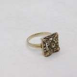 Sterling Silver Marcasite Leaf Pattern Square Dress Ring Antique c1930 Size N