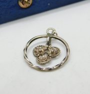 Sterling Silver Three Flower Floral Drop Pendant Vintage c1970