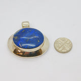Sterling Silver Lapis Lazuli Chunky Oval Studio Style Pendant Vintage c1970
