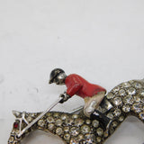 20th Century Sterling Silver, Paste & Enamel Horse Riding Brooch Antique c1930s
