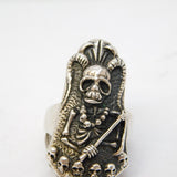 Chunky Sterling Silver Skeleton Army Bikers Ring Vintage c1990s