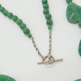 Sterling Silver & Jadeite Hardstone Large Statement Necklace 30" Length Vintage