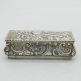 Victorian Sterling Silver Floral Pattern Jewellery Box Antique 1899 Sheffield