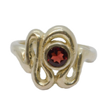Sterling Silver Faceted Garnet Swirly Studio Style Ring Vintage c1970 Size P