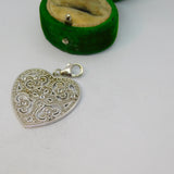 Sterling Silver Ornate Cutwork Spinel Set Heart Charm Pendant Vintage c1970