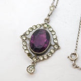 19th Century Sterling Silver & Paste Set Lavalier Drop Necklace Antique c1890s