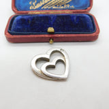 Sterling Silver Interlocking Hearts Charm Pendant Vintage c1970