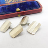 9ct Gold on Sterling Silver Gents Engine Turned Cufflinks Antique c1920