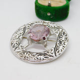 Scottish Silver Plated Amethyst Paste Set Large Kilt Brooch Vintage c1960