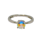 Sterling Silver Iridescent Crystal Solitaire Dress Ring Modern c2000 Size N 1/2