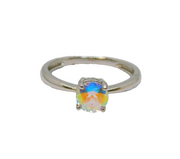 Sterling Silver Iridescent Crystal Solitaire Dress Ring Modern c2000 Size N 1/2