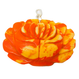 Sterling Silver Mounted Carved Pressed Amber Large Flower Pendant Vintage