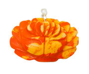 Sterling Silver Mounted Carved Pressed Amber Large Flower Pendant Vintage