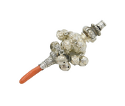 Victorian Sterling Silver & Coral Rattle, Teether & Whistle Antique 1881